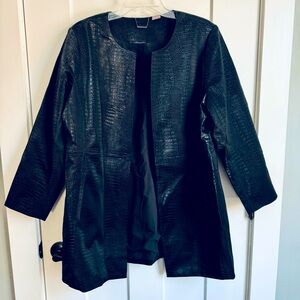 CHICOS Faux Leather Black Blazer Snakeskin Coat 2P 2 Petite